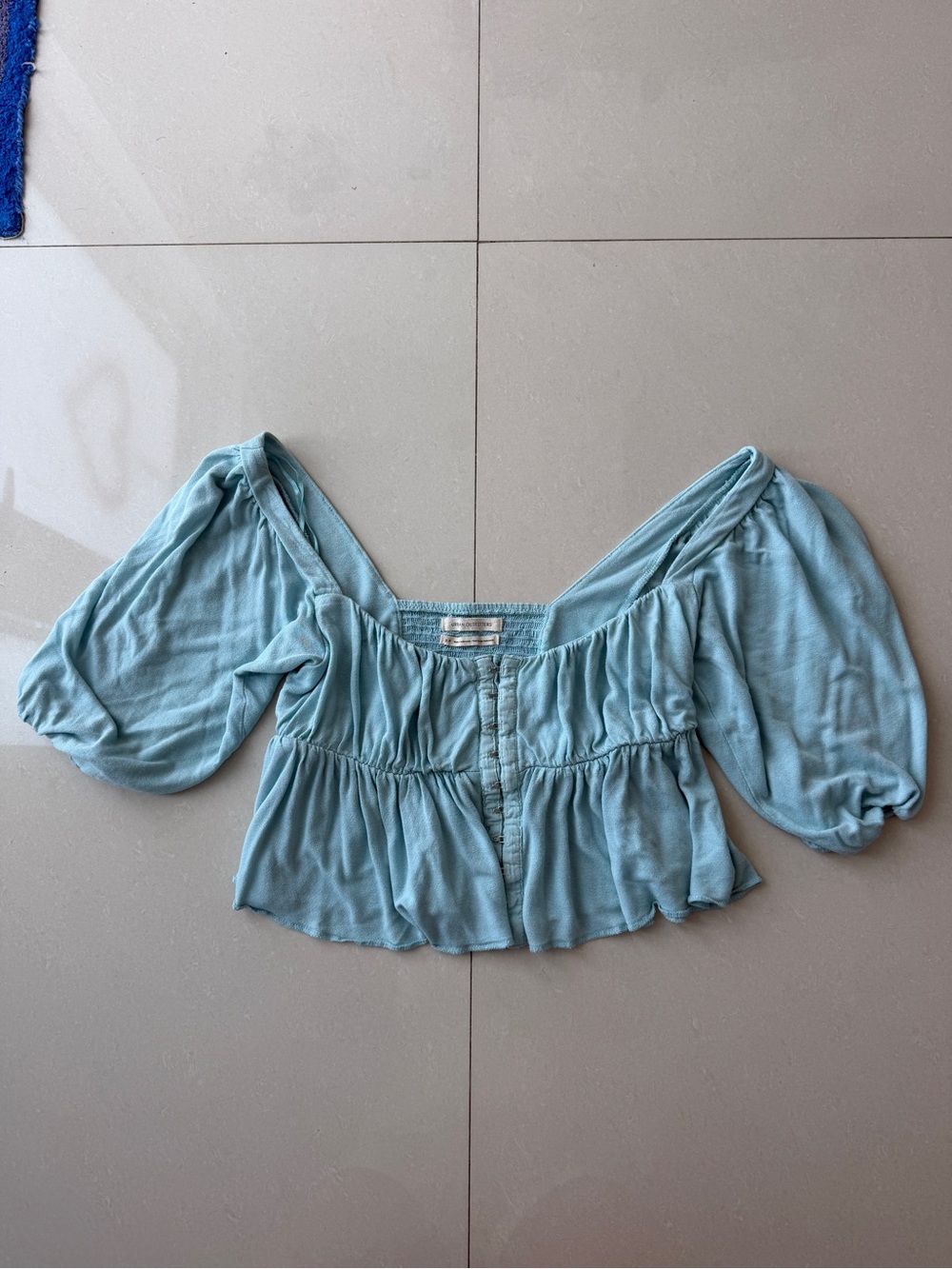 Urban Outfitters Light Blue Puff Sleeve Peasant Top